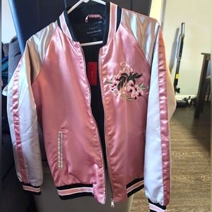 Haute Monde Satin Pink Bomber Jacket.